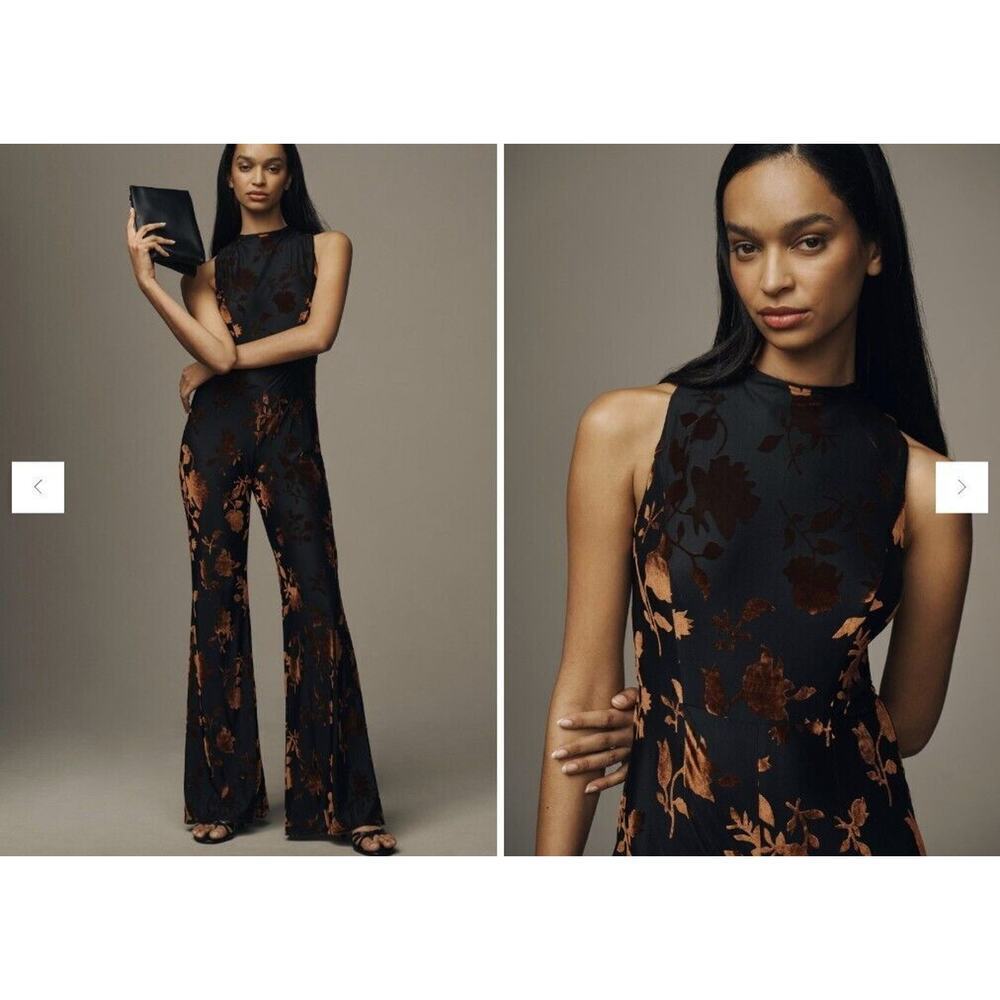 NWT Hutch Velvet Floral Darby Jumpsuit Size XS Black #NC501